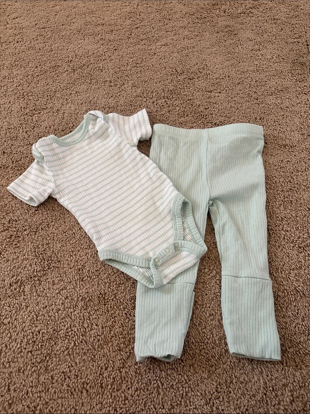 Little Me Mint Green Ribbed Baby Matching Set